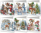 6 Pack Christmas Diamond Painting Cards Kit, DIY Greeting Cards With Envelopes, Round Drill Rhinestone Craft Set For Kids And Adults, Winter Animals
