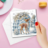 6 Pack Christmas Diamond Painting Cards Kit, DIY Greeting Cards With Envelopes, Round Drill Rhinestone Craft Set For Kids And Adults, Winter Animals - Top-Down View