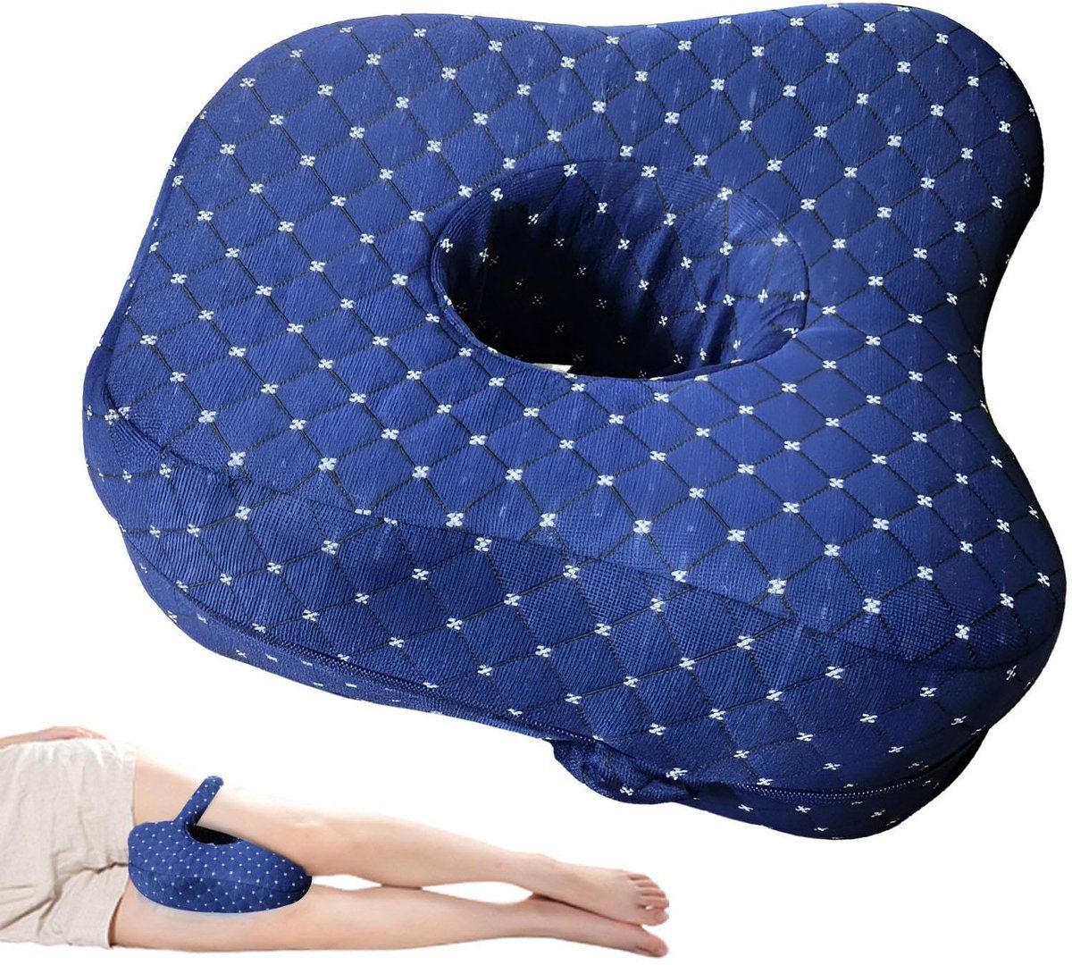 Orthopedic Knee Pillow Ergonomic Leg Alignment Support With Breathable Washable Cover For Side Sleepers And Pregnancy Blue, 24 x 21 x 13 cm