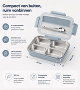 Stainless Steel Bento Lunch Box With BPA Free Lid, Cutlery Set And Phone Holder, Meal Prep Lunchbox For School And Work, Blue - Front View