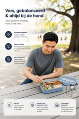 Stainless Steel Bento Lunch Box With BPA Free Lid, Cutlery Set And Phone Holder, Meal Prep Lunchbox For School And Work, Blue - Side View
