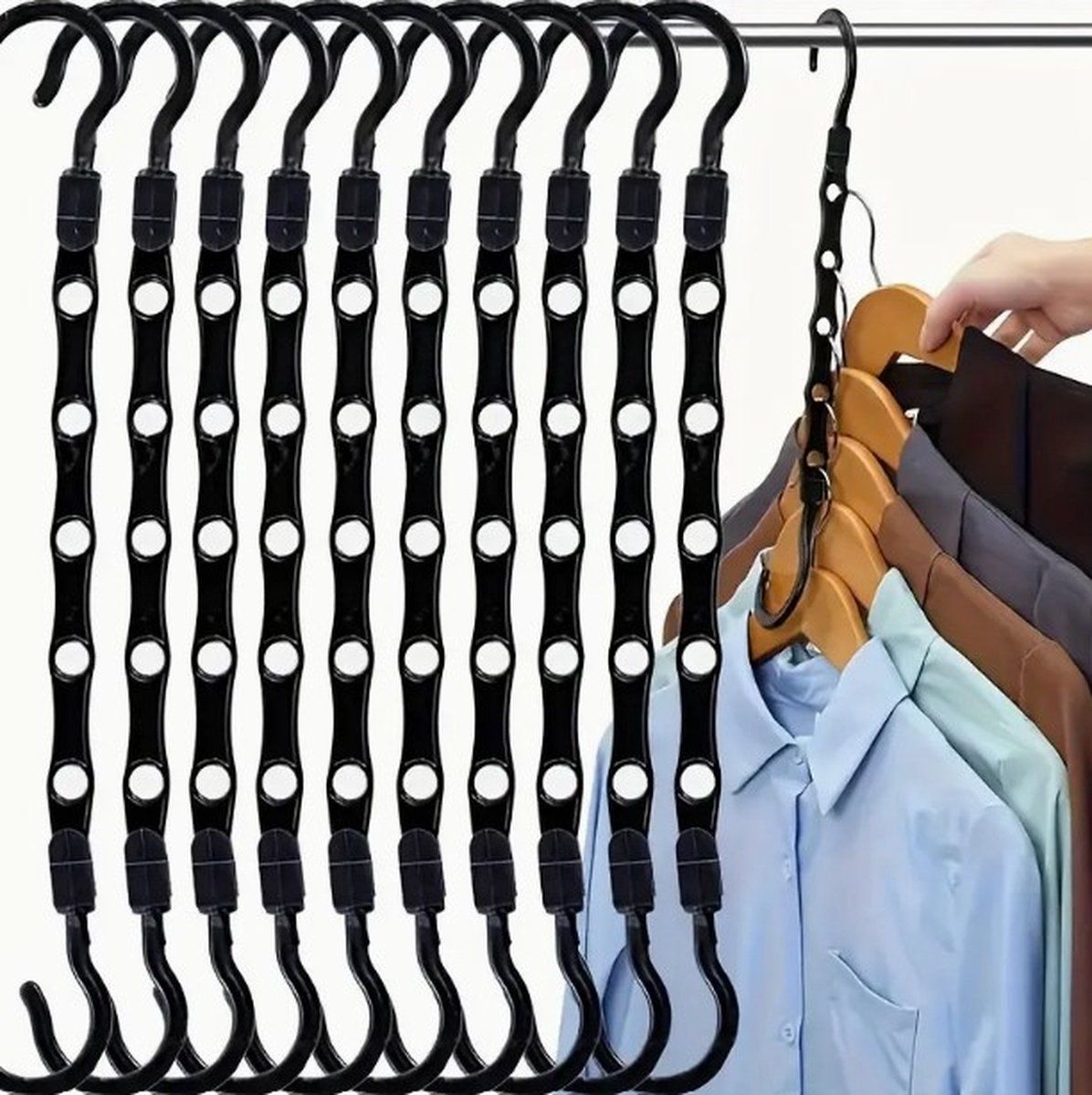5 Pack Space Saving Clothes Hangers, Heavy Duty Plastic Multi Hole Closet Organizer, For Coats Shirts Pants Dresses, Black