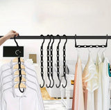 5 Pack Space Saving Clothes Hangers, Heavy Duty Plastic Multi Hole Closet Organizer, For Coats Shirts Pants Dresses, Black - Top-Down View