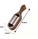 Stainless Steel Cheese Grater With Acacia Wood Handle And Catch Tray, Handheld Shredder For Cheese Chocolate Ginger Garlic, Silver Wood, 14.7 cm