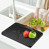 Silicone Dish Drying Mat With Built In Drain, Non Slip Heat Resistant Drainer For Kitchen Countertop, Black, 40 x 33 cm - Front View