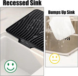 Silicone Dish Drying Mat With Built In Drain, Non Slip Heat Resistant Drainer For Kitchen Countertop, Black, 40 x 33 cm - Side View