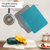 Silicone Dish Drying Mat, Heat Resistant Non Slip Ribbed Draining Pad For Kitchen Sink Countertop, Green, 40 x 33 cm - 45-Degree Angle