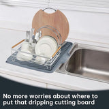 Silicone Dish Drying Mat With Drain, Non Slip Heat Resistant Foldable Countertop Sink Drainer Pad For Kitchen, Gray, 40 x 33 cm - Side View