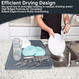 Silicone Dish Drying Mat With Drain, Non Slip Heat Resistant Foldable Countertop Sink Drainer Pad For Kitchen, Gray, 40 x 33 cm - Top-Down View