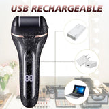 Electric Callus Remover For Feet, Rechargeable Pedicure Kit With 3 Roller Heads, 2 Speeds LED Display For Dry Dead Skin, Black - Front View
