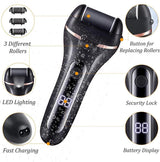 Electric Callus Remover For Feet, Rechargeable Pedicure Kit With 3 Roller Heads, 2 Speeds LED Display For Dry Dead Skin, Black - 45-Degree Angle