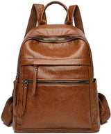 Womens Anti Theft Backpack, Waterproof Soft PU Leather Travel Daypack With Hidden Back Pocket For Commuting And Trips, Brown, 26 x 31 x 11 cm