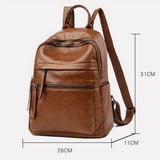 Womens Anti Theft Backpack, Waterproof Soft PU Leather Travel Daypack With Hidden Back Pocket For Commuting And Trips, Brown, 26 x 31 x 11 cm - Top-Down View