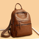 Womens Anti Theft Backpack, Waterproof Soft PU Leather Travel Daypack With Hidden Back Pocket For Commuting And Trips, Brown, 26 x 31 x 11 cm
