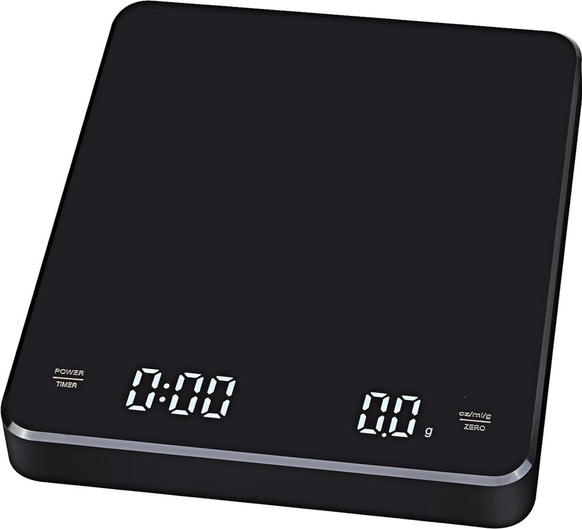 Digital Kitchen Scale With Timer, USB Type C Rechargeable Touch Control, High Precision Capacity For Coffee And Baking, Black, 0.1 g, 3 kg