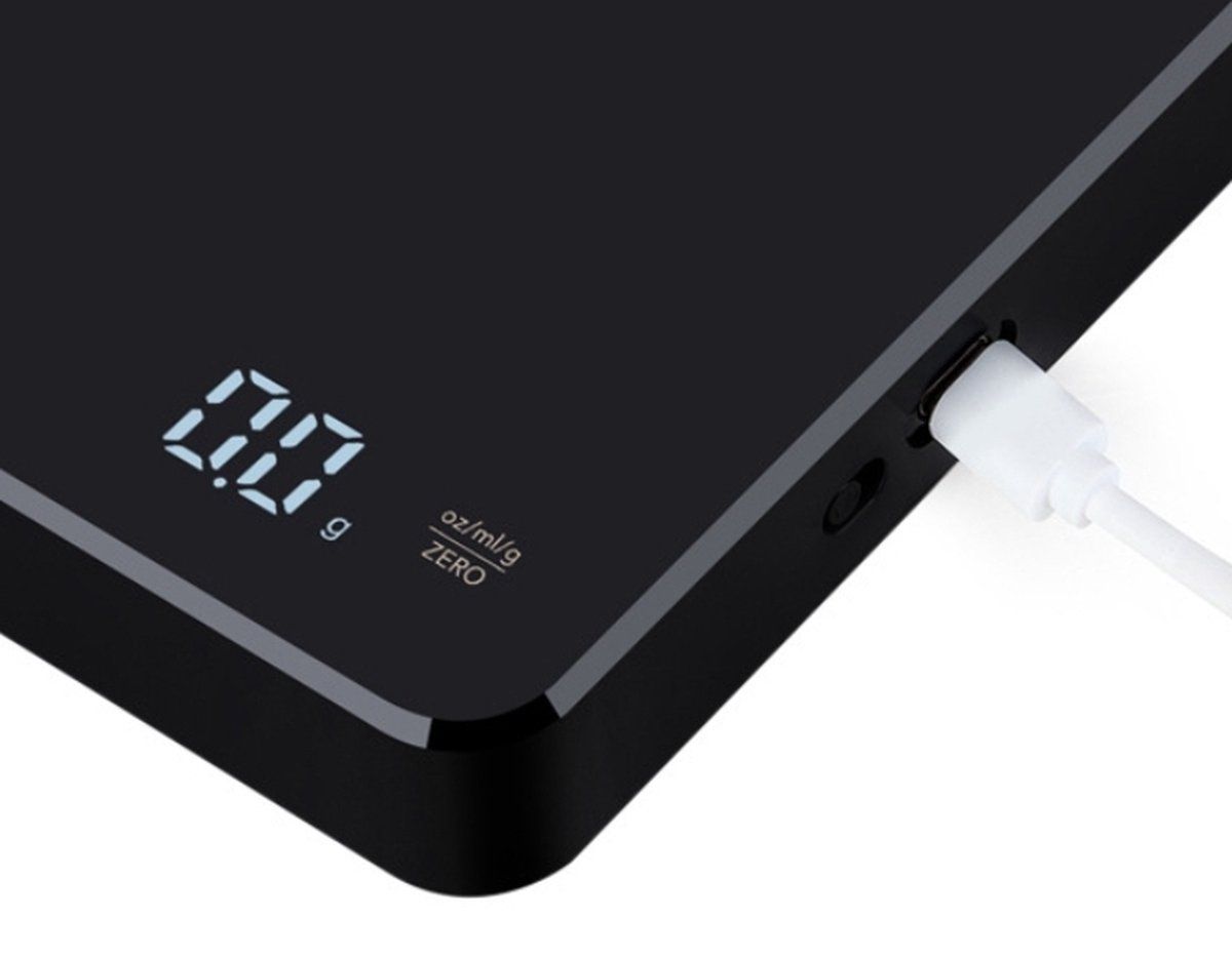 Digital Kitchen Scale With Timer, USB Type C Rechargeable Touch Control, High Precision Capacity For Coffee And Baking, Black, 0.1 g, 3 kg