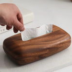 Tissue Box Cover With Walnut Wood Lid, Magnetic Easy Refill, Durable Plastic Base, For Bathroom Office Desk Nightstand, Brown