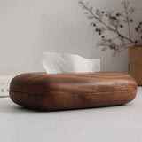 Tissue Box Cover With Walnut Wood Lid, Magnetic Easy Refill, Durable Plastic Base, For Bathroom Office Desk Nightstand, Brown - Front View