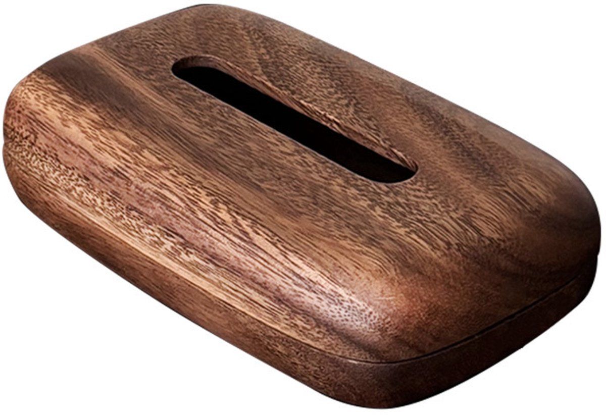 Tissue Box Cover With Walnut Wood Lid, Magnetic Easy Refill, Durable Plastic Base, For Bathroom Office Desk Nightstand, Brown
