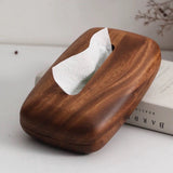 Tissue Box Cover With Walnut Wood Lid, Magnetic Easy Refill, Durable Plastic Base, For Bathroom Office Desk Nightstand, Brown - 45-Degree Angle