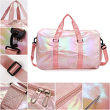 Womens Waterproof Polyester Gym Duffle Bag With Shoe Compartment And Wet Dry Pocket For Fitness Travel And Weekend, Pink, 48 x 39 x 26 cm - Top-Down View