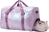 Womens Sports Gym Duffle Bag With Shoe Compartment And Wet Dry Pocket, Polyester Travel Weekend Bag For Fitness Swimming, Purple, 48 x 26 x 39 cm - Side View