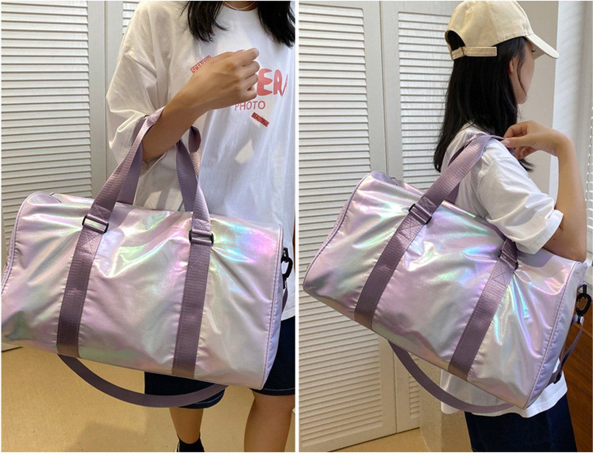 Womens Sports Gym Duffle Bag With Shoe Compartment And Wet Dry Pocket, Polyester Travel Weekend Bag For Fitness Swimming, Purple, 48 x 26 x 39 cm