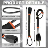 Car Steering Wheel Lock With Seat Belt Anchor, Cut Resistant Steel Cable, Anti Theft Security, Black, 3 Keys, 72 cm