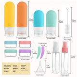 16 Piece Travel Bottle Set With Case, Refillable Silicone Toiletry Containers With Funnel Brush Labels For Carry On Shampoo Lotion, White Bag, 90 ml