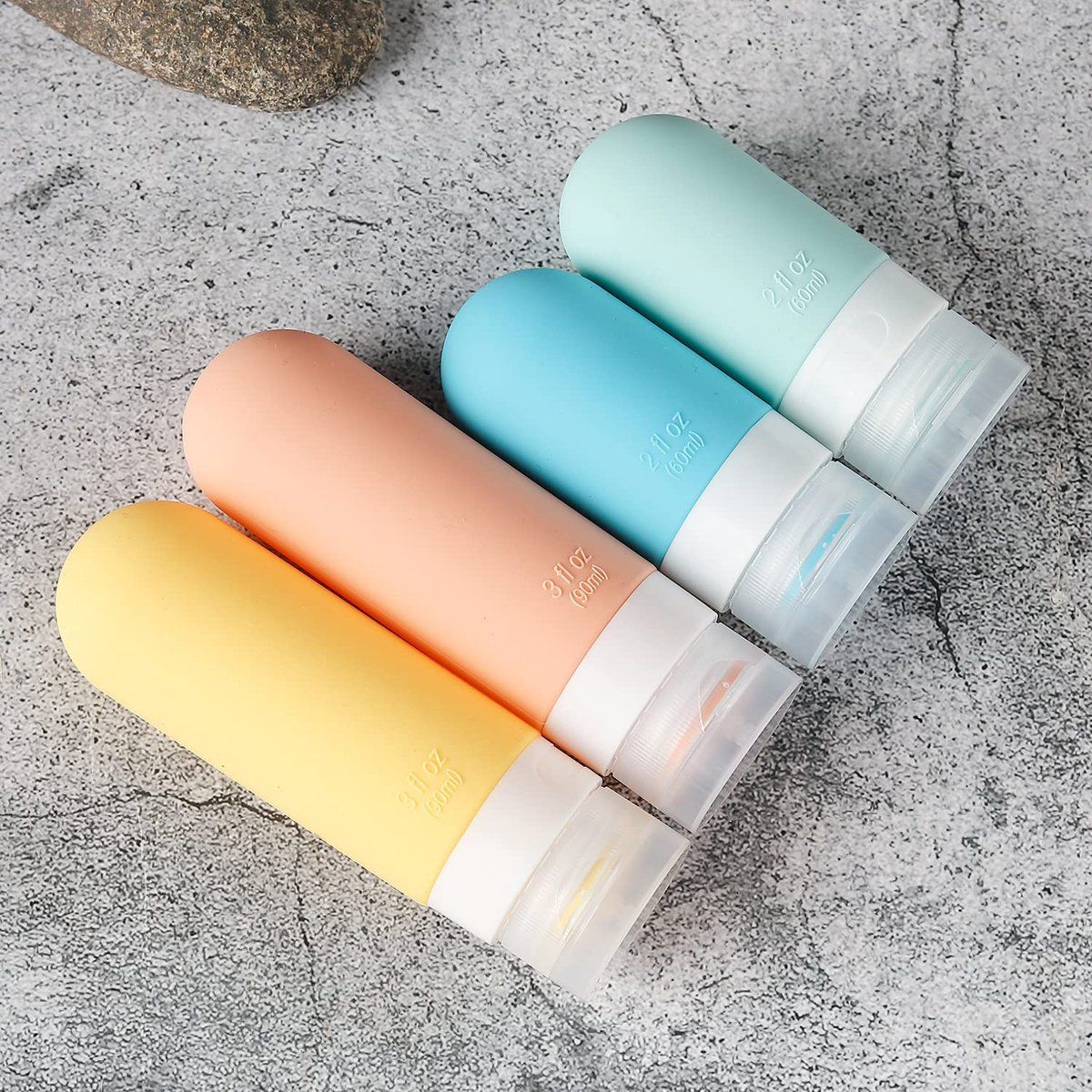 16 Piece Travel Bottle Set With Case, Refillable Silicone Toiletry Containers With Funnel Brush Labels For Carry On Shampoo Lotion, White Bag, 90 ml