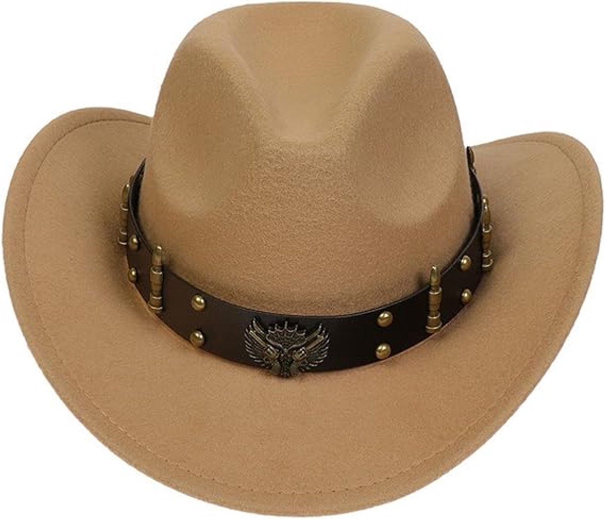 Western Cowboy Hat With Chain Band, Polyester Felt Wide Brim, Adjustable Fit For Adults Men And Women, Cosplay And Western Theme, 56 to 58 cm