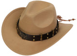 Western Cowboy Hat With Chain Band, Polyester Felt Wide Brim, Adjustable Fit For Adults Men And Women, Cosplay And Western Theme, 56 to 58 cm - Side View