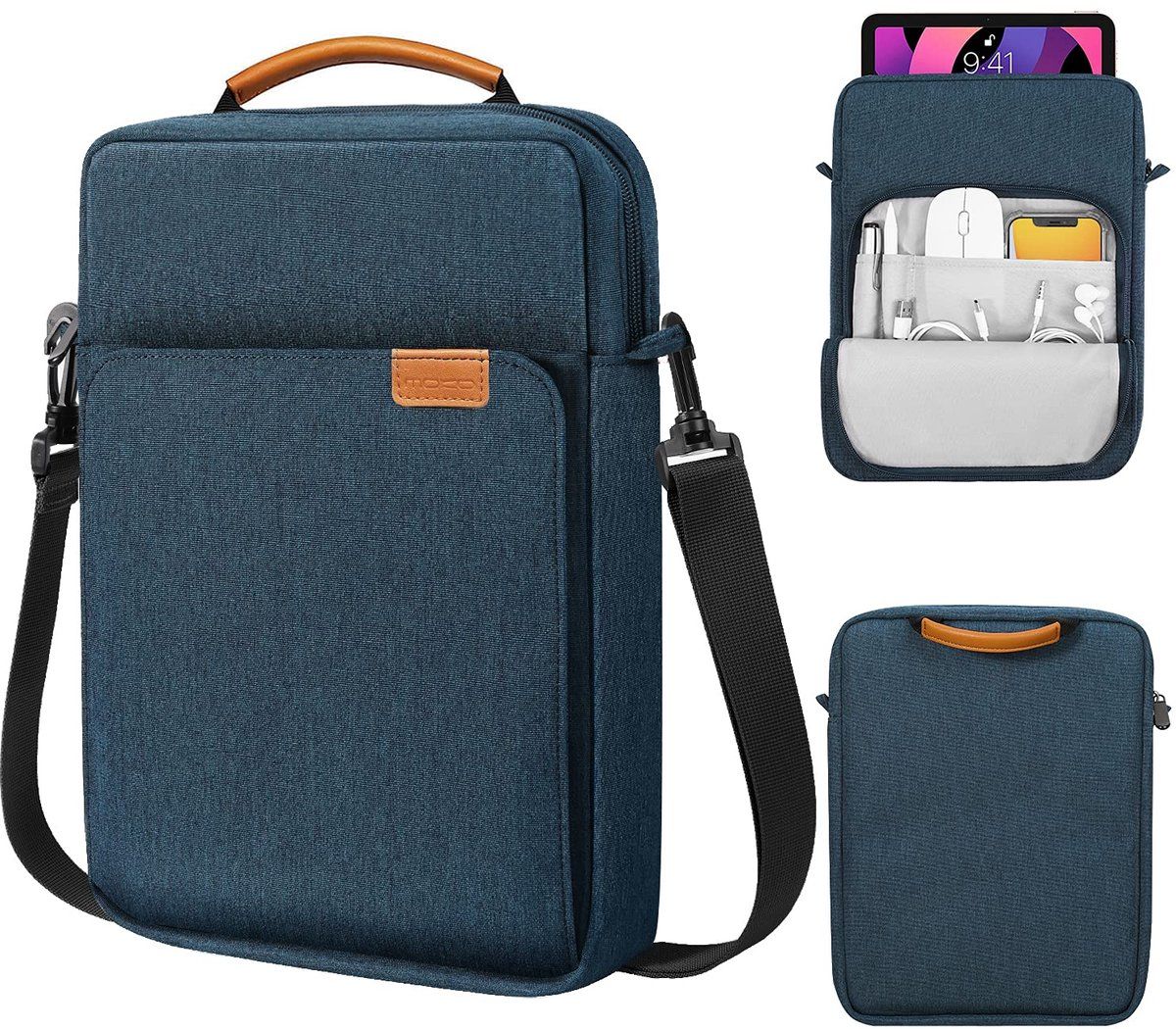 Laptop Shoulder Bag Sleeve, Water Resistant Oxford Fabric With Extra Pockets, For Travel Work School, Blue, 13.3 in
