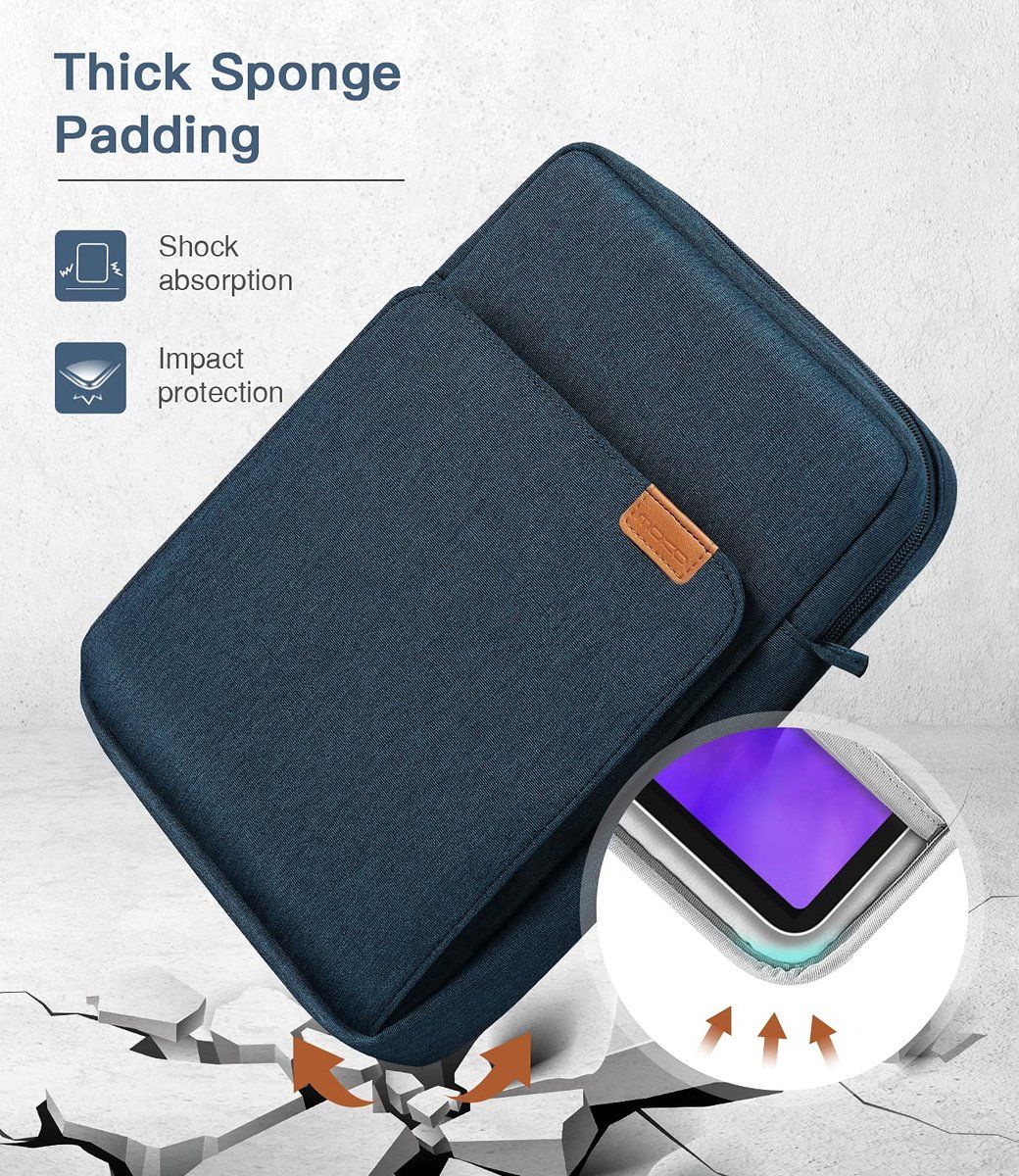 Laptop Shoulder Bag Sleeve, Water Resistant Oxford Fabric With Extra Pockets, For Travel Work School, Blue, 13.3 in