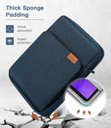 Laptop Shoulder Bag Sleeve, Water Resistant Oxford Fabric With Extra Pockets, For Travel Work School, Blue, 13.3 in - Top-Down View