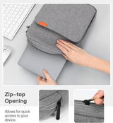Laptop Sleeve Bag With Water Resistant Oxford Fabric, Extra Pockets And Shoulder Strap For Travel Work School, Light Gray, 13.3 in - Top-Down View