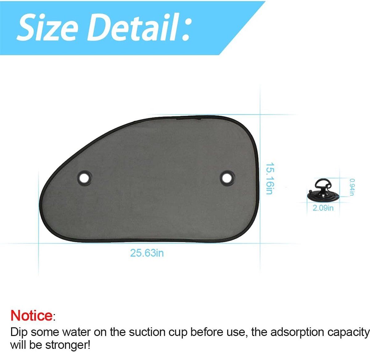 2 Pack Car Window Sun Shades, Suction Cup UV Blocking Mesh Visor For Babies Kids And Pets, Black, 66 x 38 cm