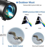 HD Monocular Telescope With BAK4 Prism, Phone Holder And Tripod, Black, 80 x 100, 165 x 53 mm
