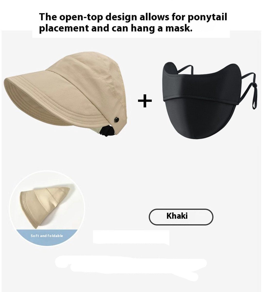 2 Pack Womens Sun Hats, Wide Brim Quick Dry Polyester With Ponytail Hole, Coffee Hat And Black Face Mask
