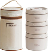 Stainless Steel Bento Lunch Box With 3 Stackable Layers, Leakproof Vacuum Insulated Food Container With Carry Bag For Office And Picnic, White, 440 ml
