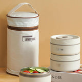 Stainless Steel Bento Lunch Box With 3 Stackable Layers, Leakproof Vacuum Insulated Food Container With Carry Bag For Office And Picnic, White, 440 ml - Front View
