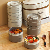 Stainless Steel Bento Lunch Box With 3 Stackable Layers, Leakproof Vacuum Insulated Food Container With Carry Bag For Office And Picnic, White, 440 ml - Side View