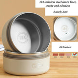 Stainless Steel Bento Lunch Box With 3 Stackable Layers, Leakproof Vacuum Insulated Food Container With Carry Bag For Office And Picnic, White, 440 ml - Top-Down View