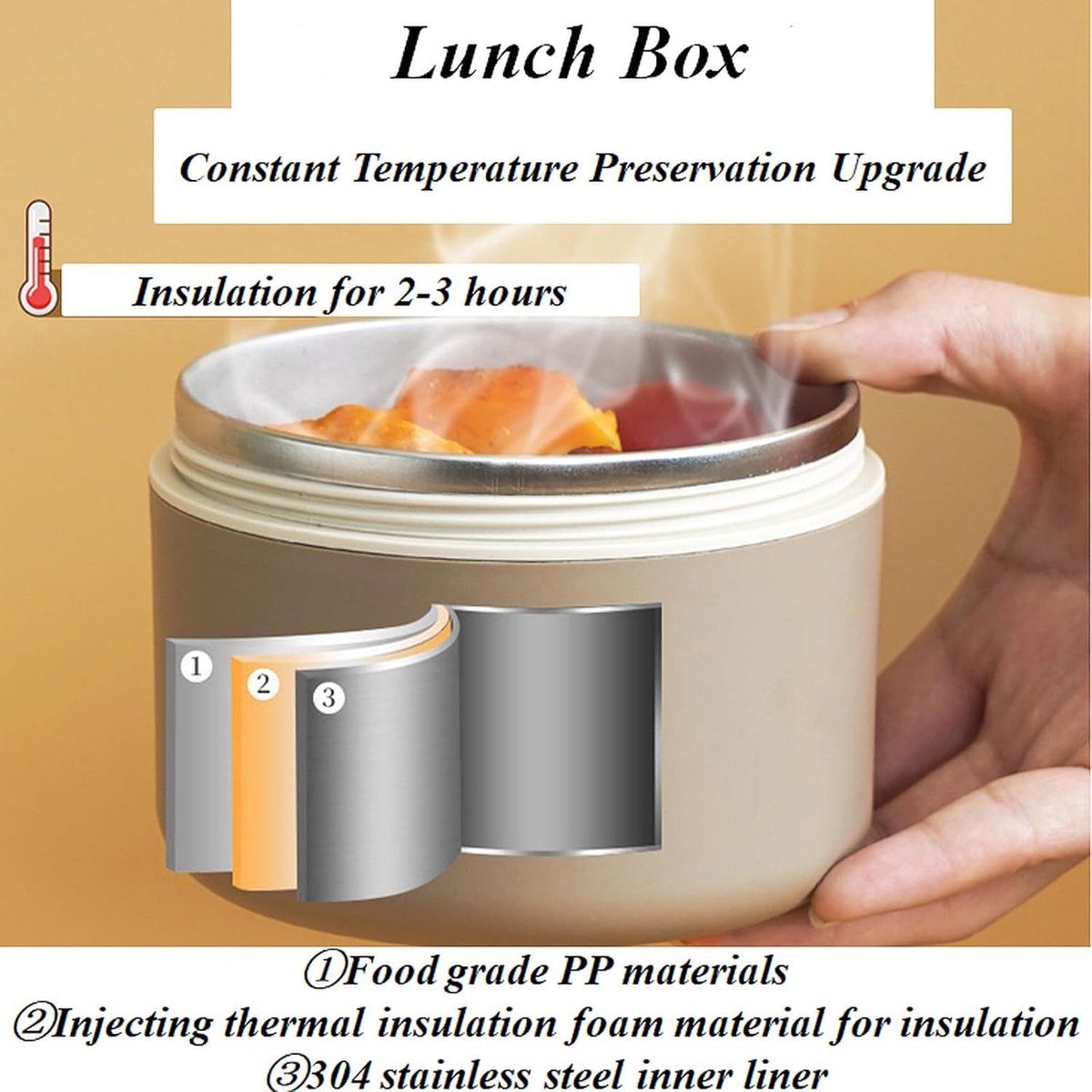 Stainless Steel Bento Lunch Box With 3 Stackable Layers, Leakproof Vacuum Insulated Food Container With Carry Bag For Office And Picnic, White, 440 ml