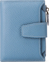 Womens Genuine Leather RFID Blocking Wallet, Compact Card Holder With 14 Card Slots And Zipper Coin Pocket, Light Blue