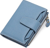 Womens Genuine Leather RFID Blocking Wallet, Compact Card Holder With 14 Card Slots And Zipper Coin Pocket, Light Blue - Side View