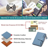 Womens Genuine Leather RFID Blocking Wallet, Compact Card Holder With 14 Card Slots And Zipper Coin Pocket, Light Blue