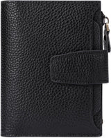 Womens RFID Blocking Leather Wallet Compact Card Holder With Zipper Coin Pocket For Travel And Daily Use Black