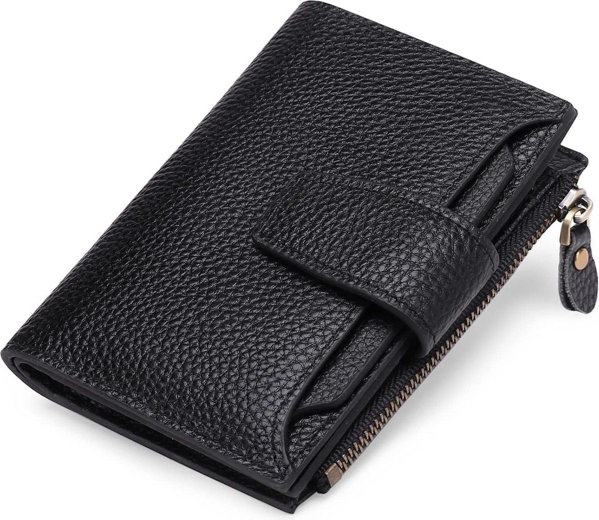 Womens RFID Blocking Leather Wallet Compact Card Holder With Zipper Coin Pocket For Travel And Daily Use Black