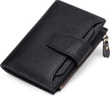 Womens RFID Blocking Leather Wallet Compact Card Holder With Zipper Coin Pocket For Travel And Daily Use Black
